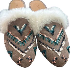 Soludos Sedona Mule Anthropologie Mules with White Faux Fur size 6.5